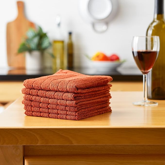 DII Basic Terry Collection Solid Windowpane Dishcloth Set, 12x12, Cinnamon, 6 Count