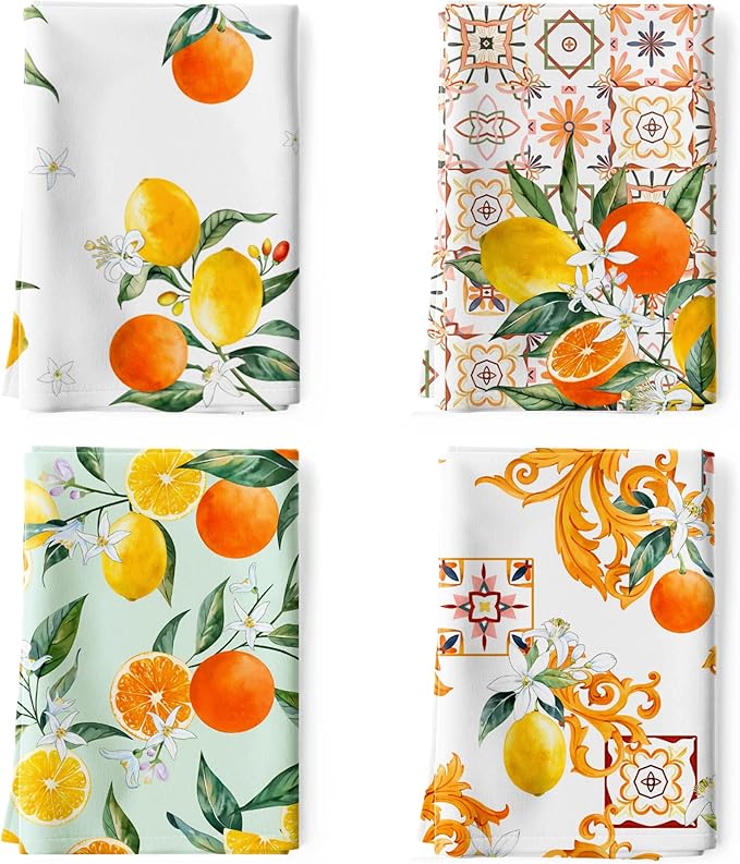 Summer Lemon Tea Towels, Cotton Kitchen Towel 18.9 × 27.5 inch, Quick Drying Dish Cloth for Party Anniversary Holiday Decoration, Housewarming Gifts for Mom