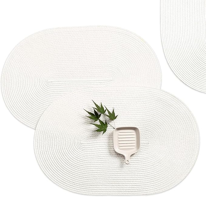 AHHFSMEI Placemats Set of 8 for Dining Table Washable Woven Non-Slip 18x12 inches Placemat Heat-Resistant Durable Table Mats for Dining Table Easy to Clean (White, 8)