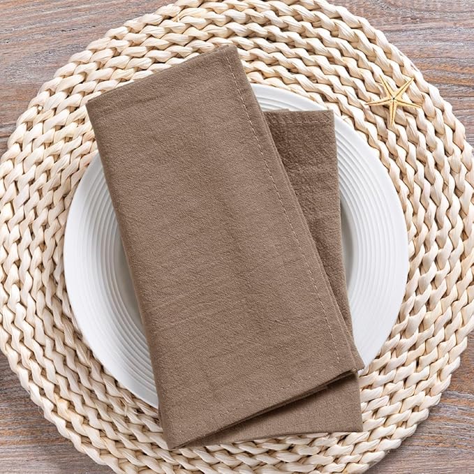 MLMC 4 Pack Nude Cloth Napkins Rustic Washable Cotton Linen Napkins Set of 4 17"x17" Reusable Brown Dinner Napkins Cloth for Wedding Party Reception Gathering Table Decorations