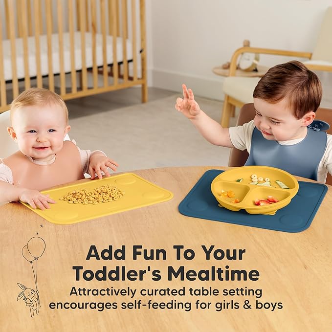 KeaBabies 2pk Silicone Placemats for Toddlers, Kids - 12x9 Non Slip Suction Baby Silicone Placemat for Restaurants, Dining Table,Travel, Easy to Clean,Food Grade/BPA-Free,Small Baby Table Mat(Valiant)