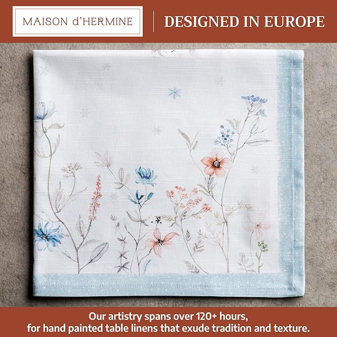Maison d' Hermine Cloth Napkins Set of 4 100% Cotton for Thanksgiving Christmas Decorations Everyday Reusable Square Fall Napkins Cloth Washable Dinner Party (Ice Florals, 20"x20")