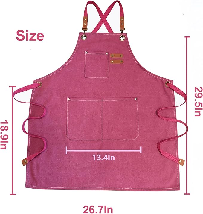 Chef Apron with Large Pockets for Women Men, Cotton Canvas Cross Back Water Repellent Adjustable Work Apron
