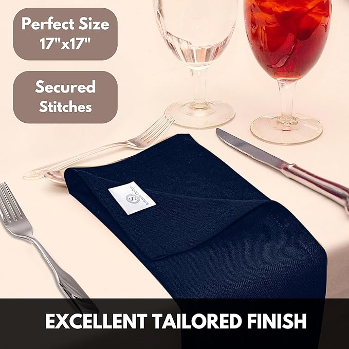 Cloth Napkin 17Inch x 17Inch, Washable & Reusable Napkins, Set of 12, Durable, Absorbent, Soft Linen Table Napkins for Fall, Parties, Holiday, Lunch, Dinner, Everyday Use, Navy Blue