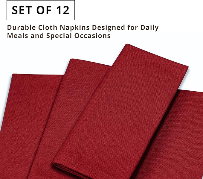 PurpleEssences Set of 12 Cloth Dinner Napkins 100% Cotton 18x18 Inch - Soft Durable Washable - Ideal for Farmhouse Party Spring Easter Summer - Perfect Everyday Use Table Linen - Red