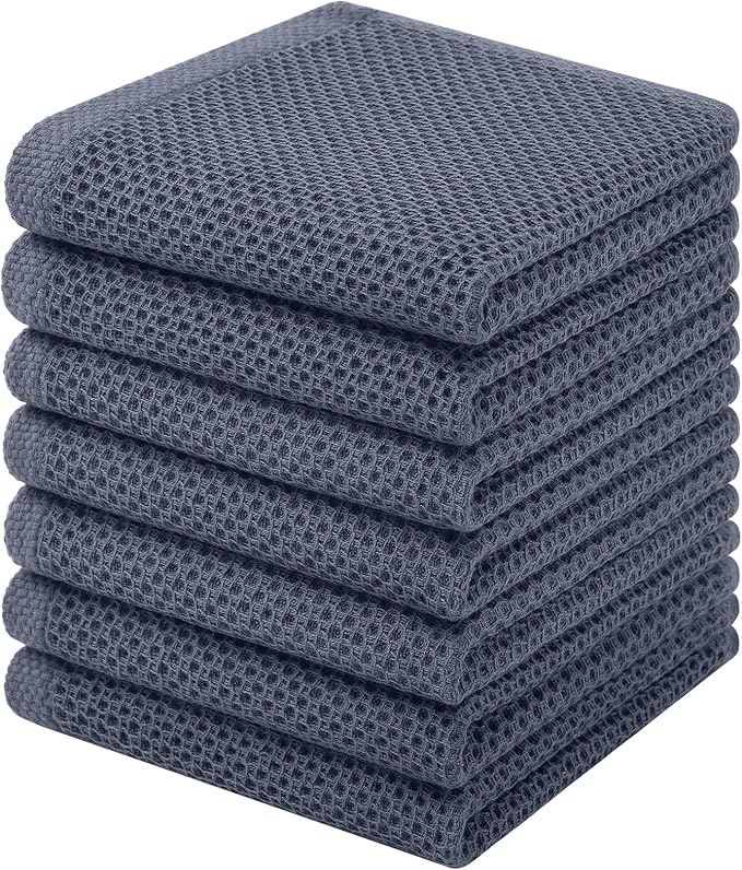 Homaxy 100% Cotton Waffle Weave Kitchen Dish Cloths, 7-Pack Ultra Soft Absorbent Dish Towels, Quick Drying Dish Rags, 12 x 12 Inches, Dark Grey