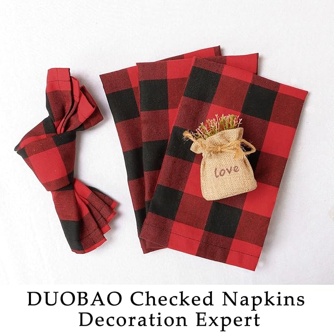 Set of 4 Reusable Cloth Napkins - Buffalo Plaid Red/Black 20x20 Inch, Christmas Dinner, Restaurant & Family Table Linens (4-Pack)