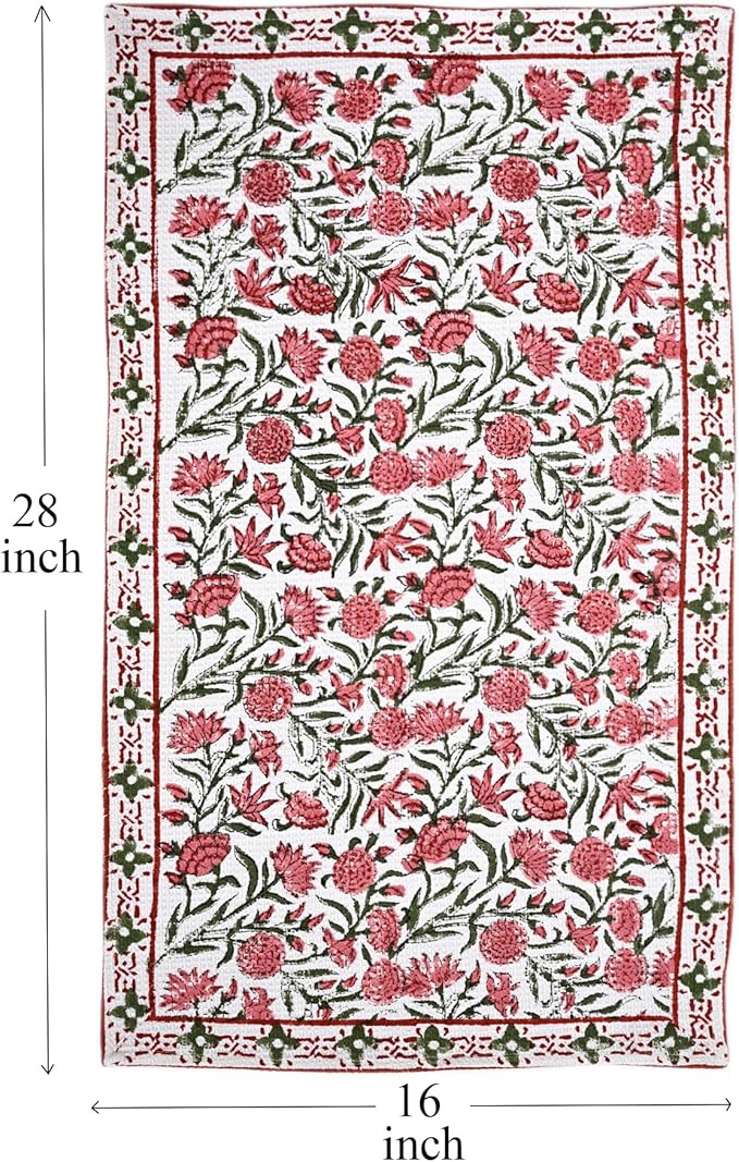 CPC Red Garnet Hand Block Print Waffle Kitchen Towel Set of 3-16 x 28 Inch Ultra Absorbent Quick Dry Cotton Dish Towels Lightweight Reusable Sustainable Tea Towels for Cleaning and Drying