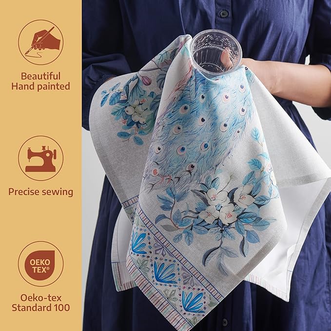 Maison d' Hermine Kitchen Towel 100% Combed Cotton Premium Set of 3 Kitchentowels Easter Tea Towels (20"x27.50") for Table Cleaning, Dining, Buffet Parties & Wedding Use - Peacock Utopia