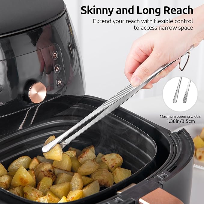 U-Taste 10in Kitchen Cooking Tweezer: 18/8 Stainless Steel Food-Grade Metal Food Tong, Seamless-Welding, Sturdy, Flexible and Non-Slip for Pasta Salad Serving, Grilling, Frying, Baking (Round Tip)
