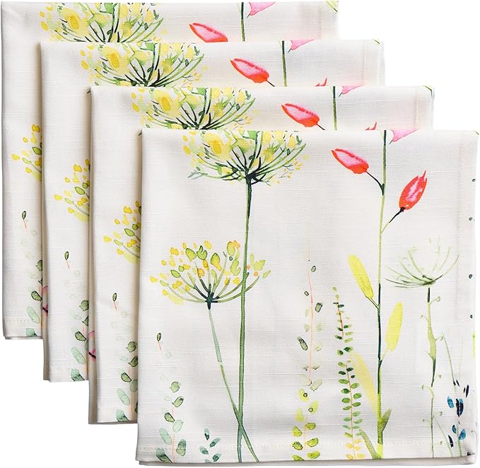 Maison d' Hermine Cloth Napkins Set of 4 100% Cotton Everyday Reusable Square Napkins Cloth Washable Dinner Wedding Restaurant Gifts for Mothers Day Spring/Summer (Botanical Fresh, 20" x 20")