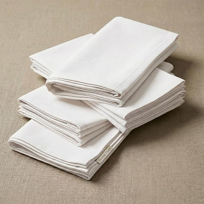 ACCENTHOME Cloth Napkins Set of 6 18x18 inch 100% Cotton Dinner Napkin Washable Hotel Quality Reusable Kitchen & Table Linen for Fall Thanksgiving Family Dinners Weddings & Everyday Use - White
