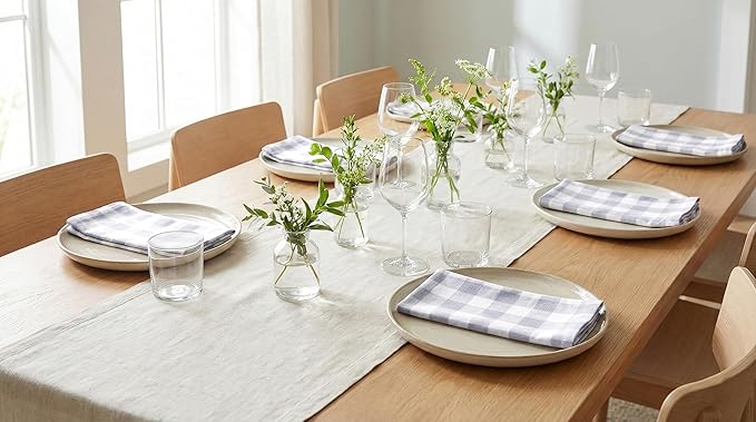 PurpleEssences Buffalo Plaid Cloth Napkins - Mitered Corners - Spring Easter Summer - Gingham Check Dinner Napkin - Set of 12-100% Cotton - 18x18 Inch - Reusable Washable - Grey and White