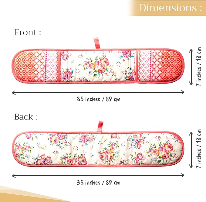 Maison d' Hermine Double Oven Mitts 100% Cotton 7"x35" Double Oven Mitt Heat Resistant BBQ Cooking Gloves with Loop Baking Grilling Gifts for Mothers Day Spring Summer (Rose Garden)