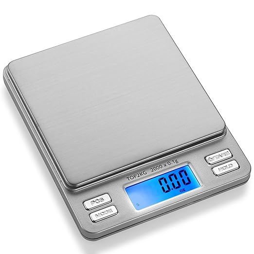 Smart Weigh Pro Digital Pocket Scale – 2000g x 0.1g Precision Gram Scale with LCD Display, 6 Weighing Units, Hold & Count Functions – Includes 2 Trays and Batteries (Silver)