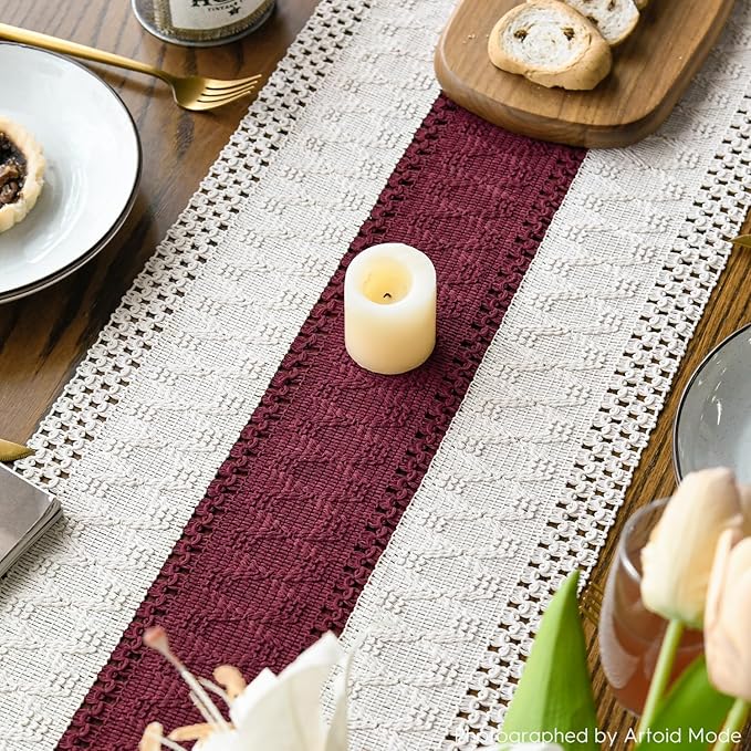 Artoid Mode Red Farmhouse Rustic Table Runner, Seasonal Christmas Holiday Hollow Kitchen Dining Table Decoration for Home Party Decor 12x72 Inch