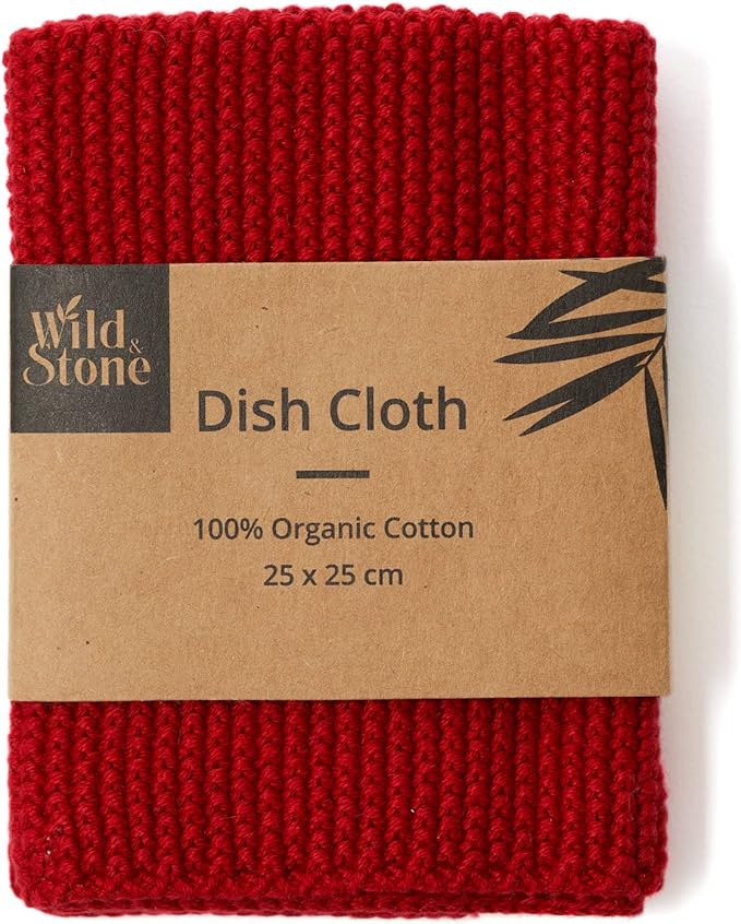 Wild & Stone | Organic Cotton Dish Cloth | Eco-Friendly Kitchen Cloth | Biodegradable & Compostable Cleaning Cloth | Berry