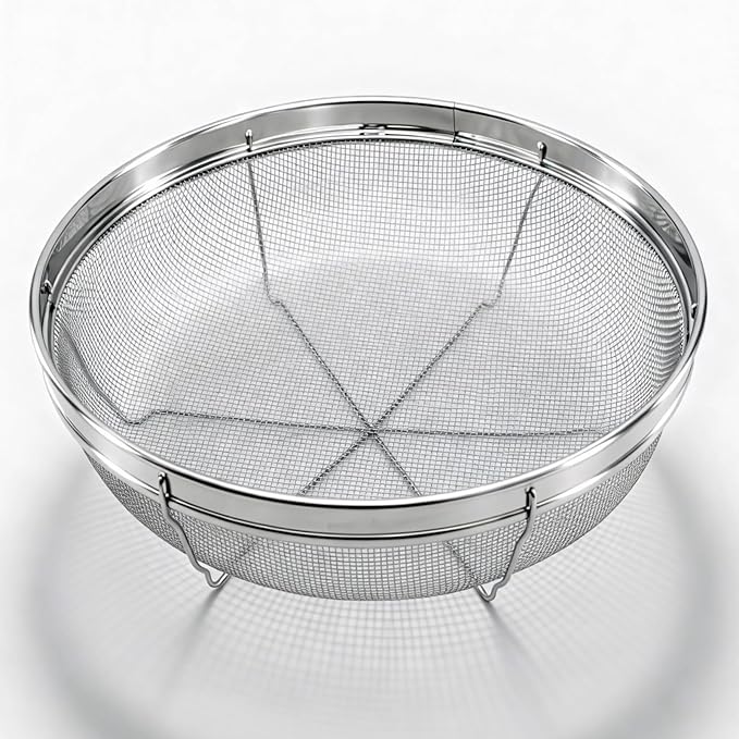 Fine Mesh Strainer for Kitchen, Stainless Steel Colander Bowl for Pasta, Rice, Fruit, Metal Net Baskets with Resting Base - Strain, Drain, Rinse (Diameter 7.48 inch)