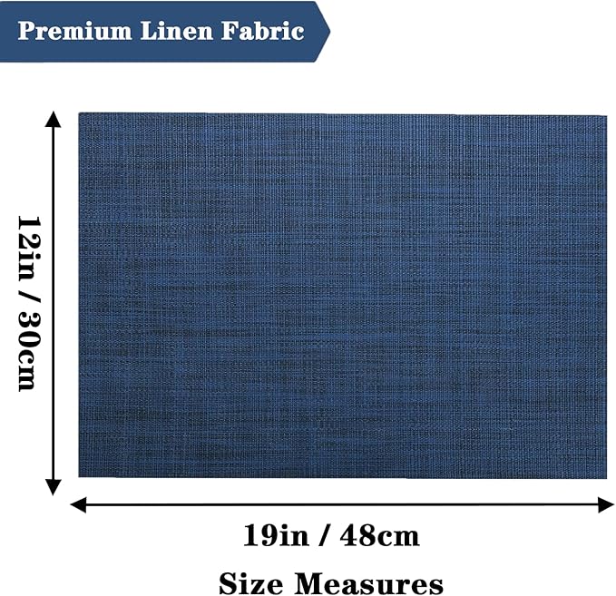 Navy Blue Placemats Set of 2 - Heat Resistant Non-Slip Place mats for Dining Table, Washable Durable PVC Vinyl Woven Table Mats (Navy Blue, 2)