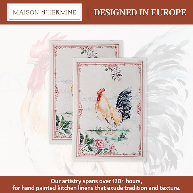 Maison d' Hermine Kitchen Towels Set of 2 100% Cotton 27.50" x 20" Reusable Cloth Tea Dish Towels Absorbent with Hanging Loop for Kitchen, Home, Dining, Cocktail Parties Spring/Summer (Campagne)