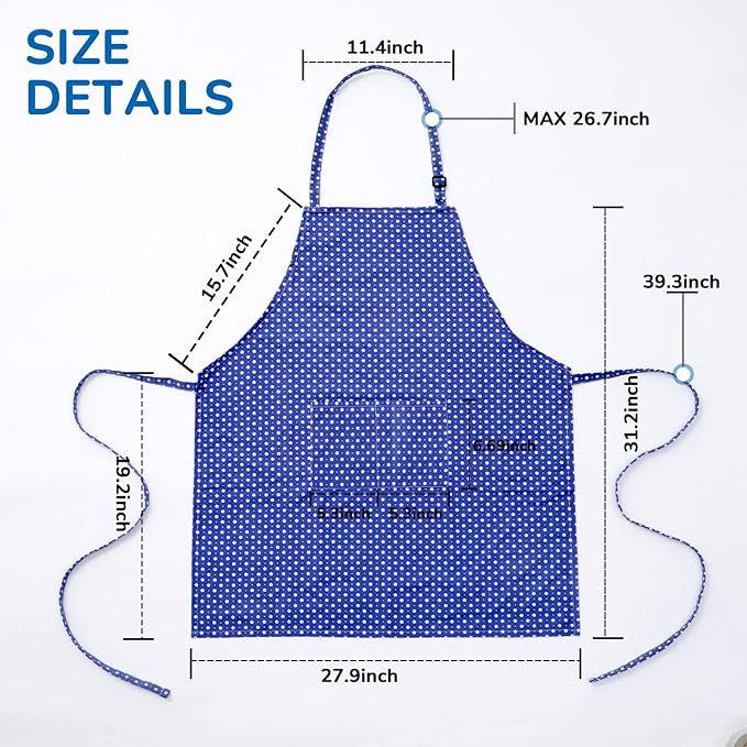 Aprons for Women with 2 Pockets, Adjustable Floral Cotton Kitchen Apron for Cooking Baking,Chef Apron, Artist or Garden Apron (Blue Floral)