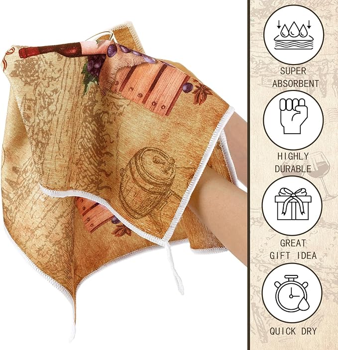 Bencailor 6 Pcs Red Wine Kitchen Towels Decorative Sets Dish Towels Absorbent Fast Drying Hand Tea Vintage Hanging Reusable Cleaning Dishcloths for Cooking Farmhouse Bathroom Accessory