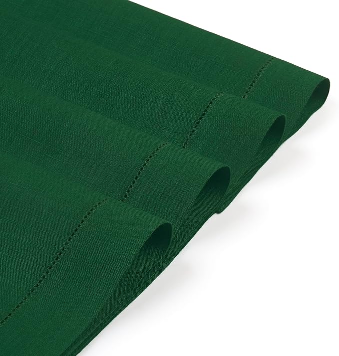 D'Moksha Homes Linen Placemats Set of 4 - Classic Hemstitch Forest Green Placemats 14 x 19 Inch - 100% Pure Linen Table Mats for Mothers Day - Handcrafted and Machine Washable