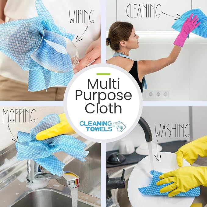Tioncy 300 Pcs Disposable Dish Cloths for Kitchen Disposable Cleaning Cloth and Towels Handy Cleaning Wipes Disposable Rags for Kitchen and Office(Blue)