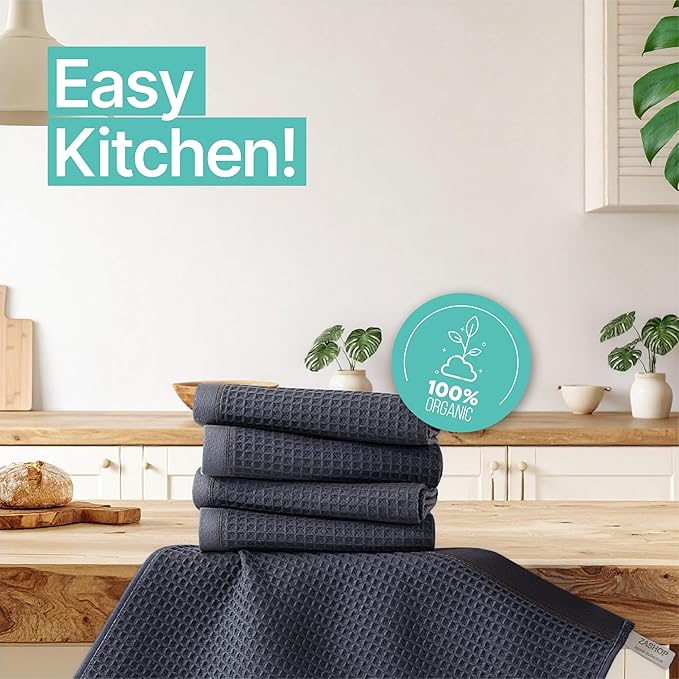 Kitchen Towels and Dishcloths Sets, 14 X 14 Inches, Absorbent Dish Towels for Kitchen, Microfiber Cleaning Cloth, Dish Cloths for Washing Dishes, Waffle Kitchen Towels (Dark Gray, 14" x 14")
