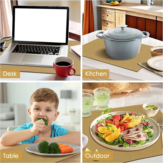 MANSPHIL Faux Linen Placemats Set of 6 - Thick Cloth Fabric Table Place Mats Heat Resistant Double Layer Wrinkle Free Dining Kitchen Table Decor - 13x19 Inch Oeko Tex Placemat