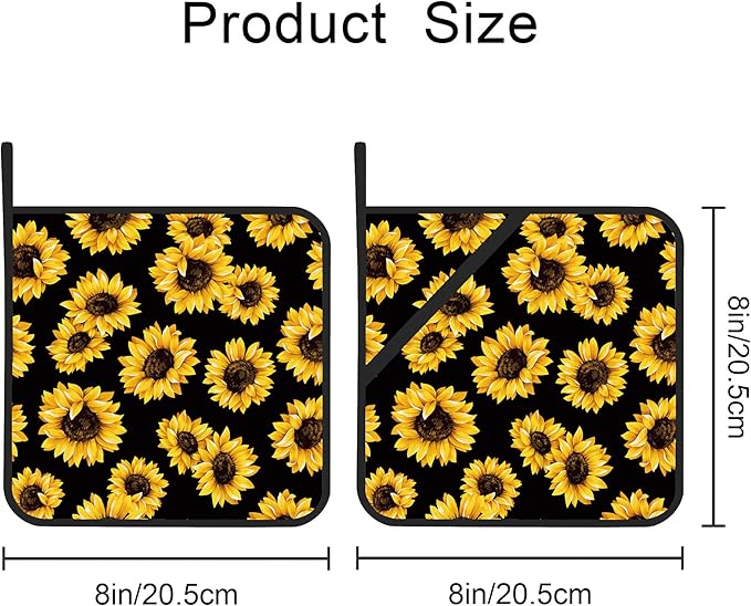 Sunflower Floral Pot Holders Set of 2 Kitchen Heat Resistant Potholder for Microwave Cooking Baking Oven End Dishes and BBQ