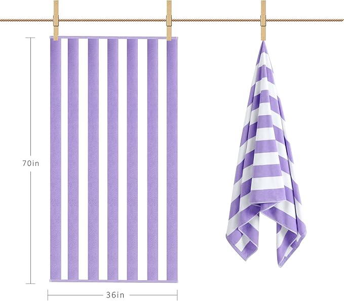LULUHOME Large Oversized Beach Towel - Big Cotton Towel 36 x 70 Inch Striped Pool Towel, XL Cabana Soft Swimming Towel for Adult Men Women,Light Purple