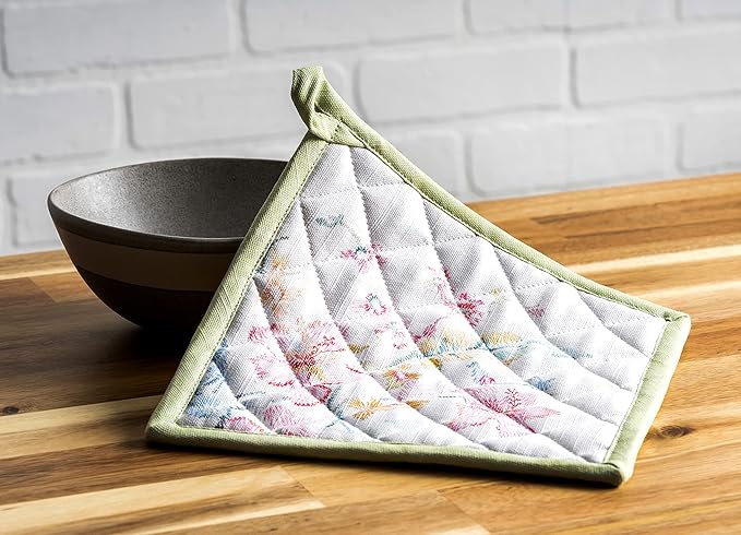 Maison d' Hermine 100% Cotton Oven Mitt & Pot Holder Set (7.5"x13" & 8"x8") Heat Resistant Cooking Gloves with Loop Baking Grilling Kitchen Gifts for Mothers Day Spring/Summer (Paradise Island)