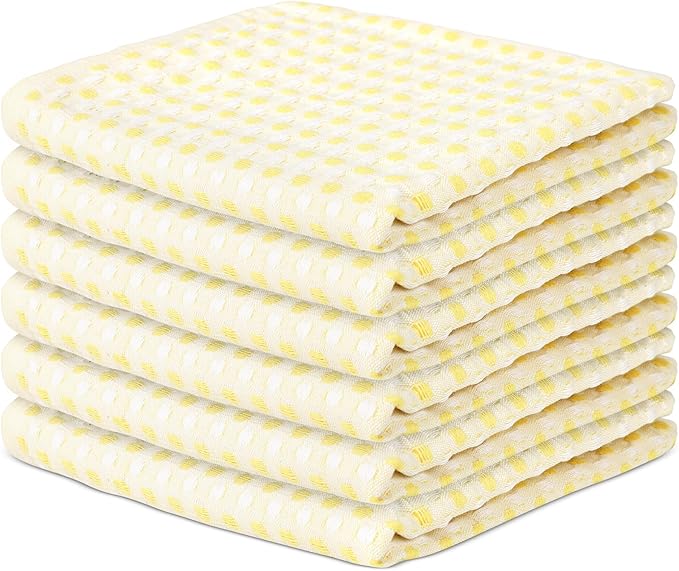 Vintage Vista 100% Cotton Dish Cloths (Pack of 6) - Dish Rags for Washing Dishes - Reusable & Highly Absorbent Kitchen Towels - Kitchen Rags fo Easter - (12" x 12" - Lemon Yellow Honeycomb)