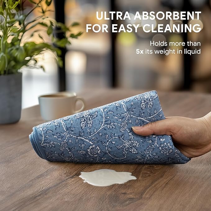 RECYCO Waffle Kitchen Towel Set of 2 - Quick Dry Microfiber Sustainable Dish Towels - Ultra Absorbent Reusable Cleaning Tea Towels - Lightweight Hand Towels,16”x 28”, Porcelain Blue