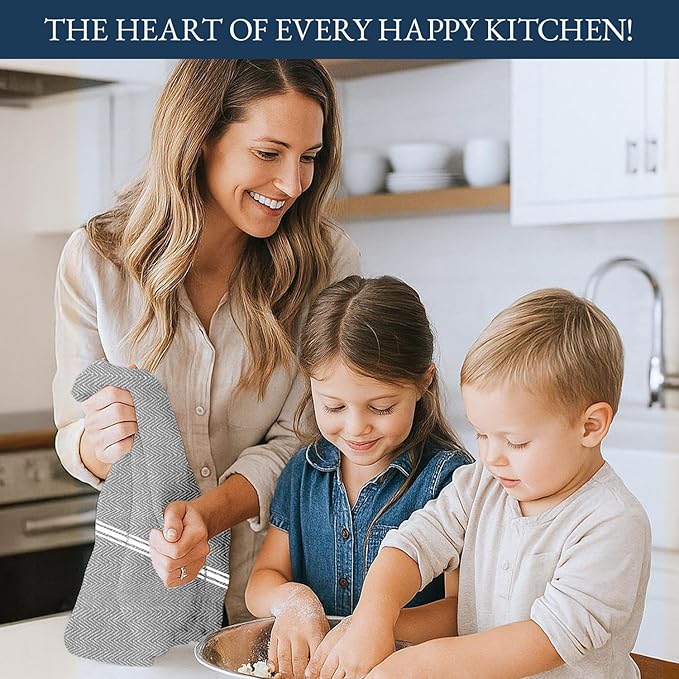 LANE LINEN 100% Cotton Kitchen Towels Set - 6 Pack Kitchen Dish Towels, Soft & Durable Size 14"x25", Good for Polishing Silverware, Cleaning Ceramic Countertops, Machine Washable - Grey Chambray