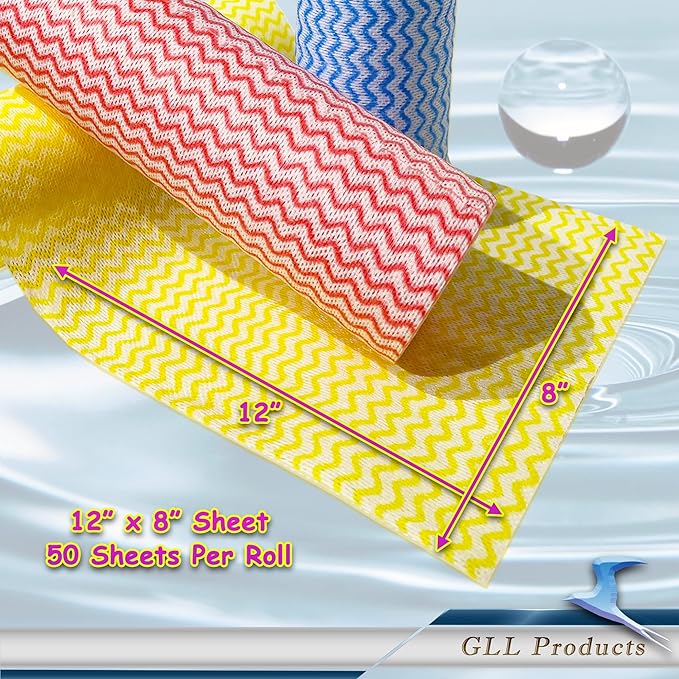 GLL Disposable Cleaning Cloths Wipe Roll, Dish Wash Cloths, Cleaning Washcloth Towel for Kitchen Bathroom Furniture and Car, One-Hand Tearing (Pack of 3-Rolls, 150-Sheets Total)