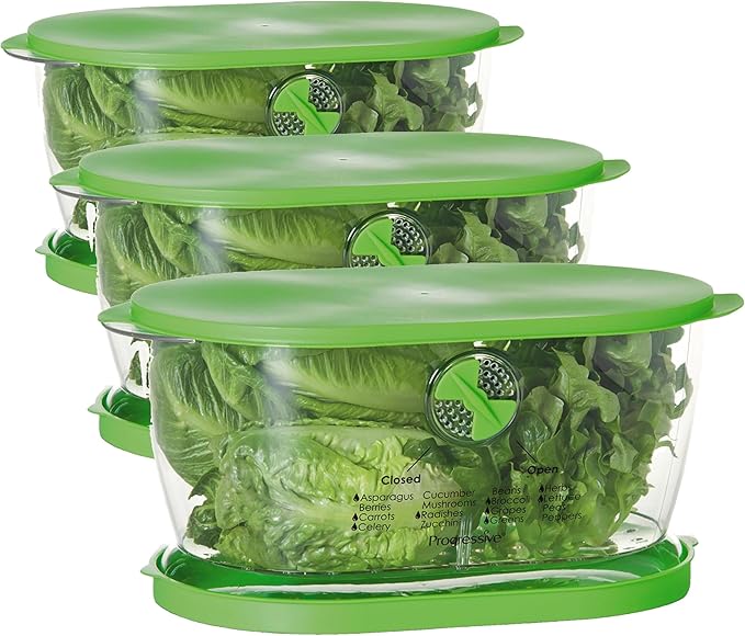 Prep Solutions by Progressive Lettuce Keeper Produce Storage Container,4.7 Quarts,Green (LKS-06),(Pack of 3)