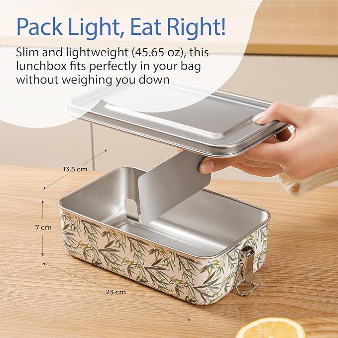 Chef's Path Bento Box with Aesthetic Bamboo Design, Leak-Proof 45.65oz Bento Lunch Box with Detachable Dividers, Airtight Silicone Lid for Fast and Easy Meal Prep