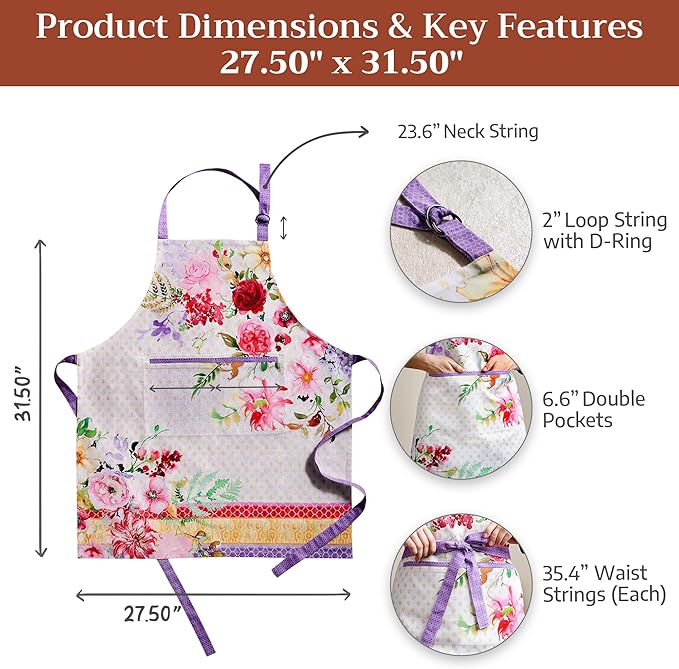 Maison d' Hermine 100% Cotton Apron for women with Pocket Kitchen Chef Apron for Men Cooking Mothers Day Gifts