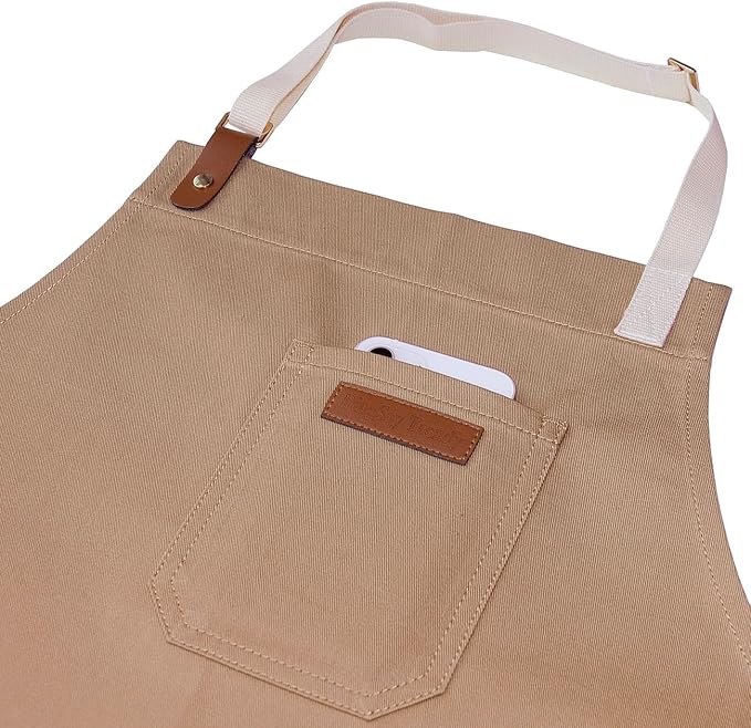 Kitchen Apron with Pockets, Professional Chef Bib Apron for Cooking Grill BBQ Baking Server, with Pockets Towel Loop and Adjustable Neck Straps for Men Women