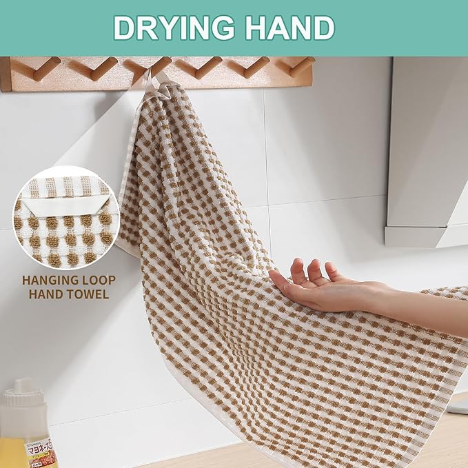 SALAS Cotton Dish Towels Cloths for Kitchen Drying Dishes, Lattice Terry Towels, Highly Absorbent Kitchen Cloths with Hanging Loop, 16‘’ x 26‘’,4 Packs, Beige
