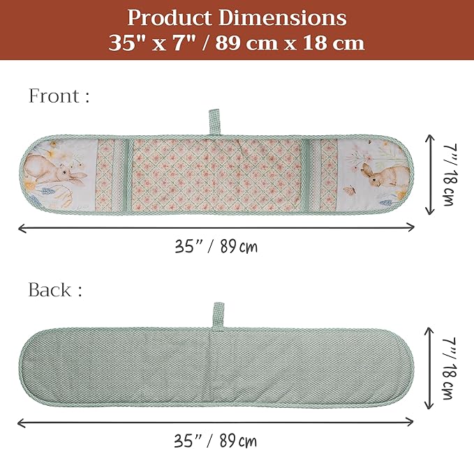 Maison d' Hermine Double Oven Mitts 100% Cotton 7"x35" Double Oven Mitt Heat Resistant BBQ Cooking Gloves with Loop Baking Grilling Gifts for Mothers Day Spring Summer (Easter Dew)