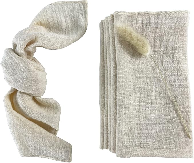 EHLDekol Gauze Cloth Napkins 6 Pack 16x16 Inches 100% Natural Soft Cotton Weddings Decorative Parties Family Everyday Use Bulk Linen Dinner Napkins (Light Begie, 6 Pack)