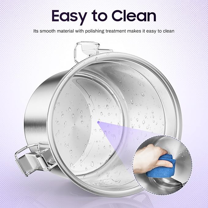 6L Stainless Steel Airtight Canister Rice Cereal Grain Canisters Container Food Oil Sugar Milk Storage Bucket w/Handles+Lid Cylinder Jar for Household Kitchen Bar Restaurants Silver (6L)