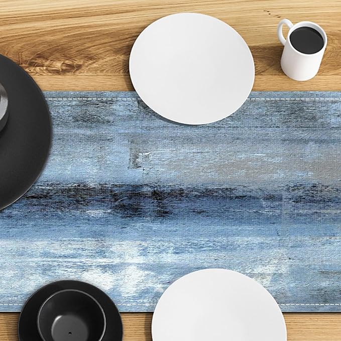 Blue Grey Table Runners Modern Art Farmhouse Linen Table Runners Dresser Scarves Retro Rustic Style for Party Kitchen Dining Table Coffee Holiday Party Decor (13"x 36", Blue Grey)