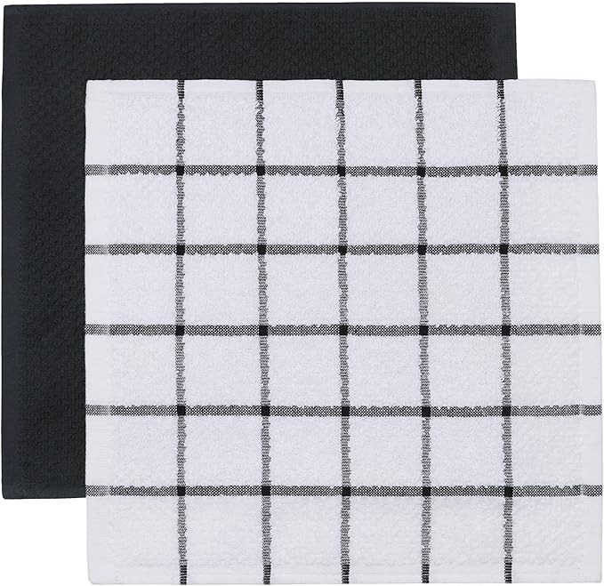 Cleaning Rags Cleaning Cloths for Cleaning House, Cotton Dish Cloths Dish Rags for Washing Dishes, Set of 8, Light and Soft Terry Kitchen Washcloths Kitchen Rags,12 Inch x 12 Inch (Black Set)