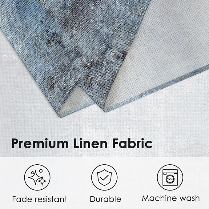 Emvency Farmhouse Placemats Set of 6,12x18 Inch Linen Rectangular Place Abstract Blue Vintage Modern Navy Table Mats for Indoors & Outdoor Home Party Kitchen Dining Decoration