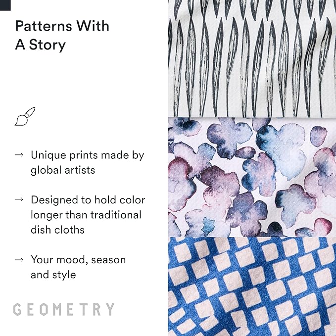 GEOMETRY Kitchen Dish Cloths - Quick Dry Dishcloths for Kitchen - Premium Dish Rags with Geoweave - 3-Pack Set Tiny Petals