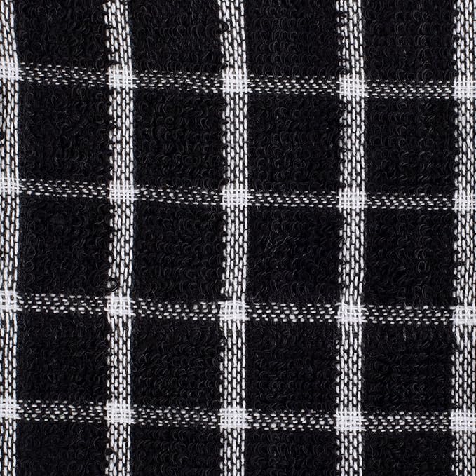 DII Basic Terry Collection Windowpane Dishcloth Set, 12x12, Black, 6 Piece